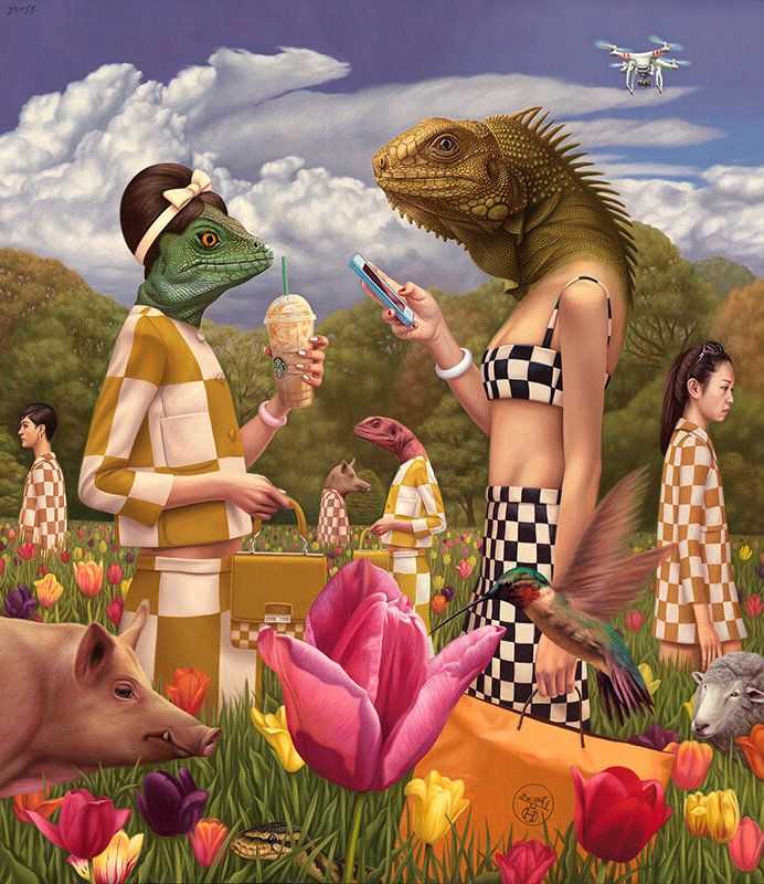 Alex Gross, ‘Sunday in the Park with Reptilians’, 2017, Print, Made on Hahnemuhle photo rag 310g heavyweight matte paper and are printed on the Epson 11880 printer using Ultrachrome inks, Self released, Numbered