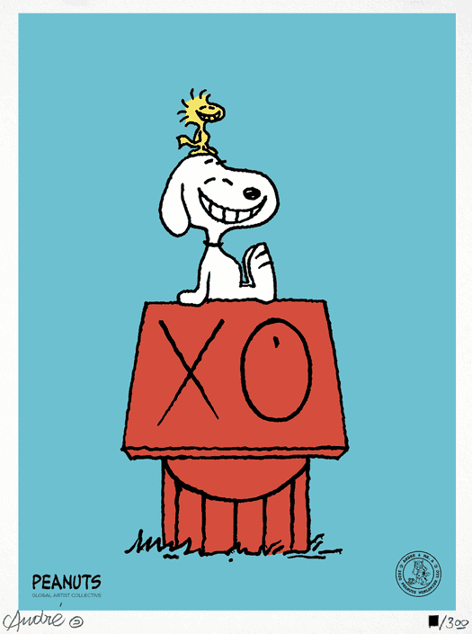 André Saraiva, ‘Snoopy & Woodstock on Red House (Blue)’, 2020, Print, Silkscreen on 90# Cover Crane Lettra Cotton Archival Paper, Self-released, Numbered