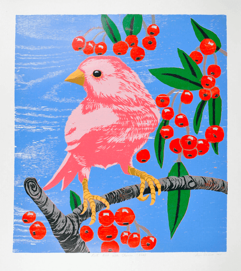 Ann Craven, ‘Pink Bird with Cherries (Blue)’, 2011, Print, Reduction woodcut, null, Numbered, Dated