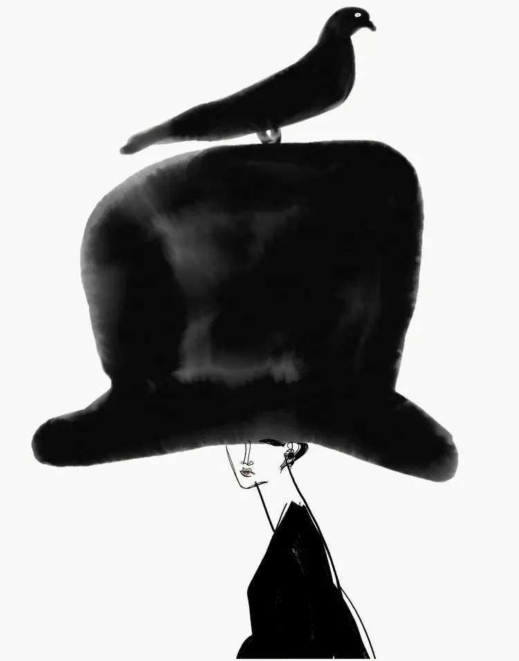 Annie Naranian, ‘Bird on Chapeau Noir’, 2025, Print, Giclée acid-free archival fine art paper and canvas combined with giclée pigment ink. , null, Numbered