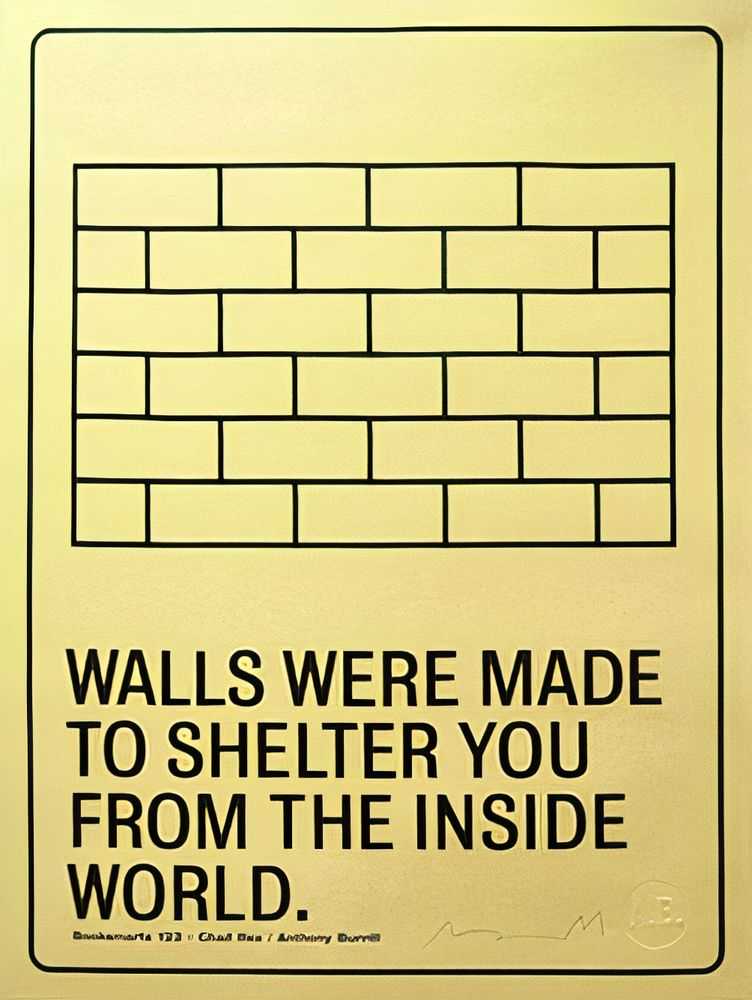 Anthony Burrill, ‘Walls’, 12-07-2009, Print, One colour gloss black on recycled colour paper, Pictures On Walls, Numbered