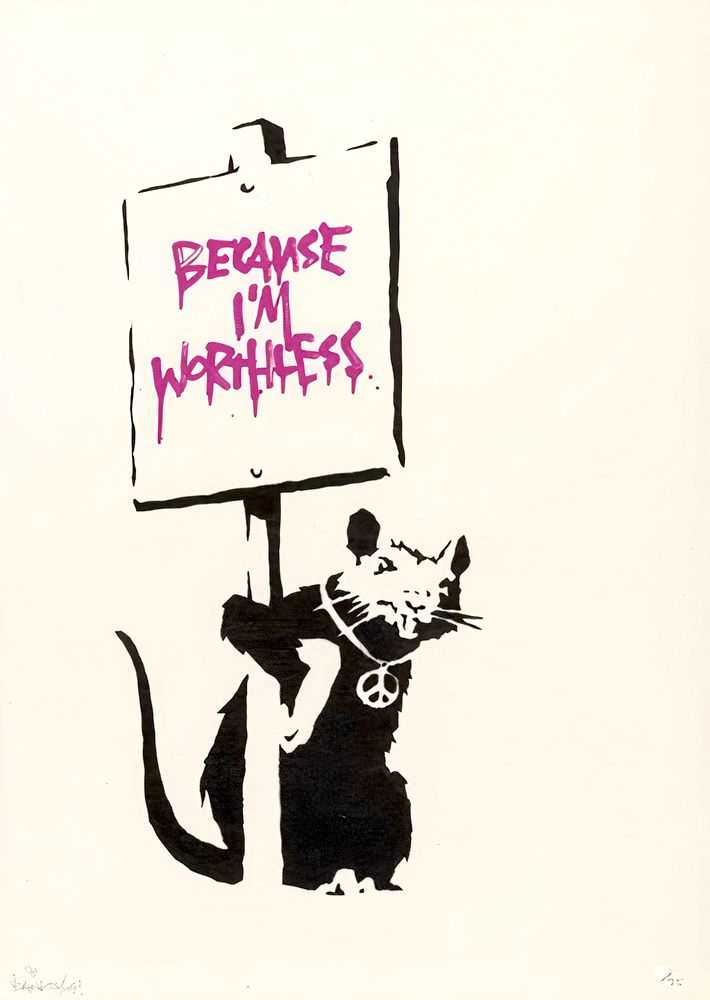 Banksy, ‘Because I'm Worthless (Signed) (Pink)’, 2004, Print, Screenprint on paper, Pictures On Walls, Numbered, Dated