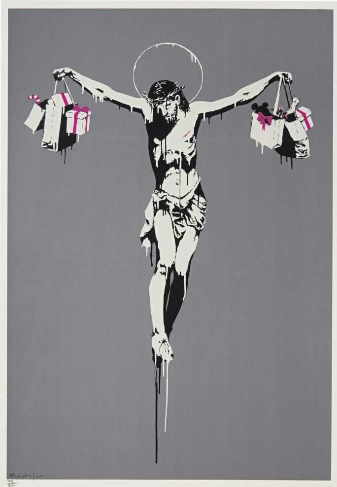 Banksy, ‘Christ With Shopping Bags’, 2004, Print, Screenprint in colours on wove paper, Pictures On Walls, Numbered