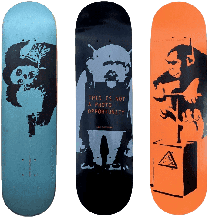 Banksy, ‘Test Press Series’, 2020, Collectible, Screenprint on skateboards, Clown Skateboards, Numbered