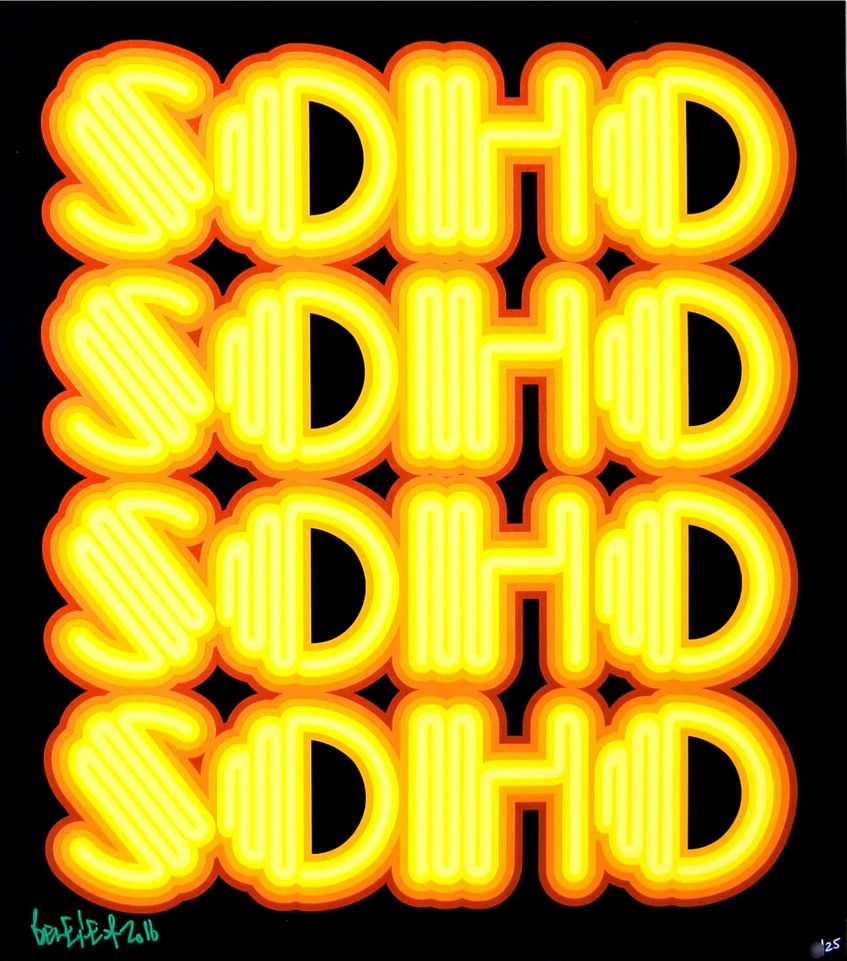 Ben Eine, ‘Soho (Yellow)’, 19-04-2016, Print, 9 colour hand pulled screen print with UV screen on Coventry Rag, Lights Of Soho, Numbered
