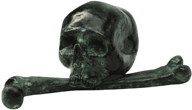 Billy Childish, ‘Skull & Femur’, 2015, Sculpture, 512 grams in total of solid bronze with brown and green patinas, L-13 Light Industrial Workshop, Numbered