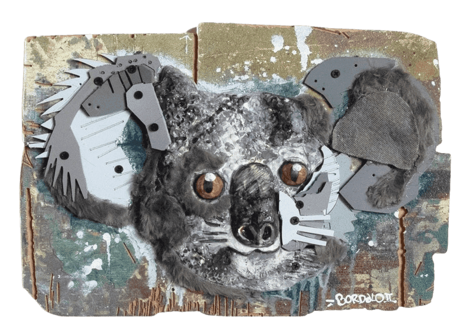 Bordalo II, ‘Young Koala’, 2020, Sculpture, Made from a disassembled original artwork, copied and reproduced in MDF, vinyl, ceramic, fabric, machine cut plastic from end-of-life recycling containers, and painted, Self Released, Numbered, Handfinished