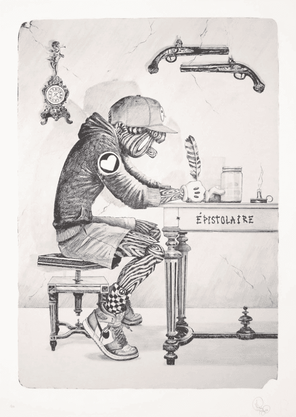 Brett Crawford, ‘Mon Co3ur Est Une Flamme (Black & White)’, 2024, Print, Lithograph on stone printed with Marinoni lithographic press, hand cut. BFK Rives 300 gsm., null, Numbered