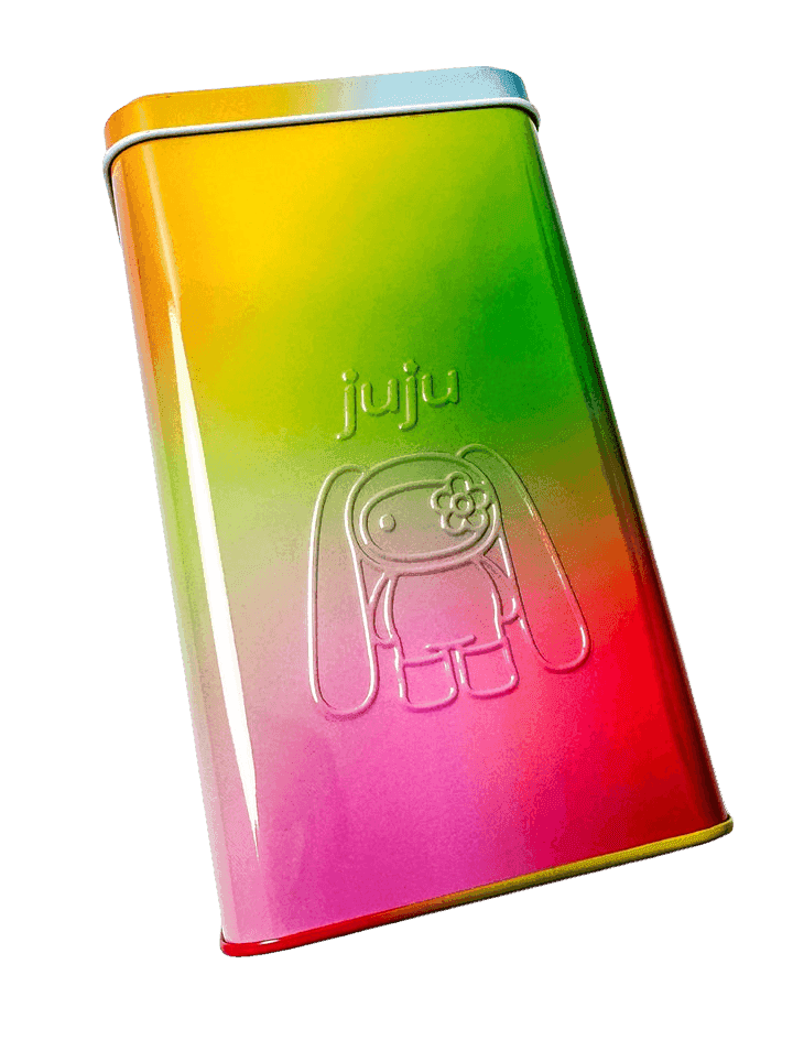 CJ Hendry, ‘Rainbow JUJU Blind Box (Unopened)’, 2026, Sculpture, Various plush Materials, Leather flower eye, Polyester filling, Metal clasp. Metal rainbow tin and fold out "map" poster + stickers. , null, 