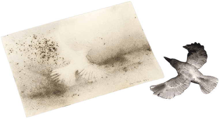 Cai Guo-Qiang, ‘Murmuration’, 2019, Print, Original gunpowder drawing and porcelain bird sculpture, null, Numbered