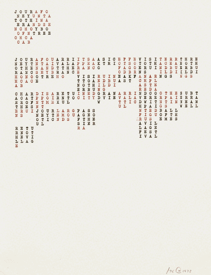 Carl Andre, ‘Untitled’, 1973, Print, Screenprint in black and red, on typing paper, with full margins, null, Numbered, Dated