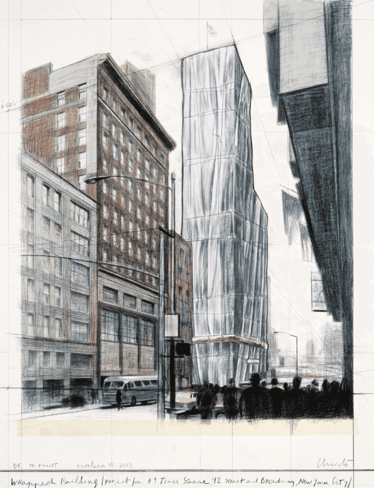 Christo and Jeanne-Claude, ‘Wrapped Building’, 2003, Print, Lithograph and screenprint in colours with collage of broadcloth and thread, on Somerset White paper, null, Numbered