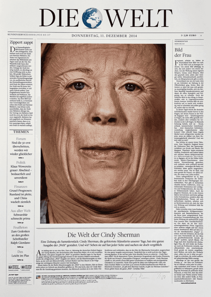 Cindy Sherman, ‘Die Welt’, 2014, Photography, Color carbon print on wove paper, Die Welt, Berlin, December 2014., Numbered