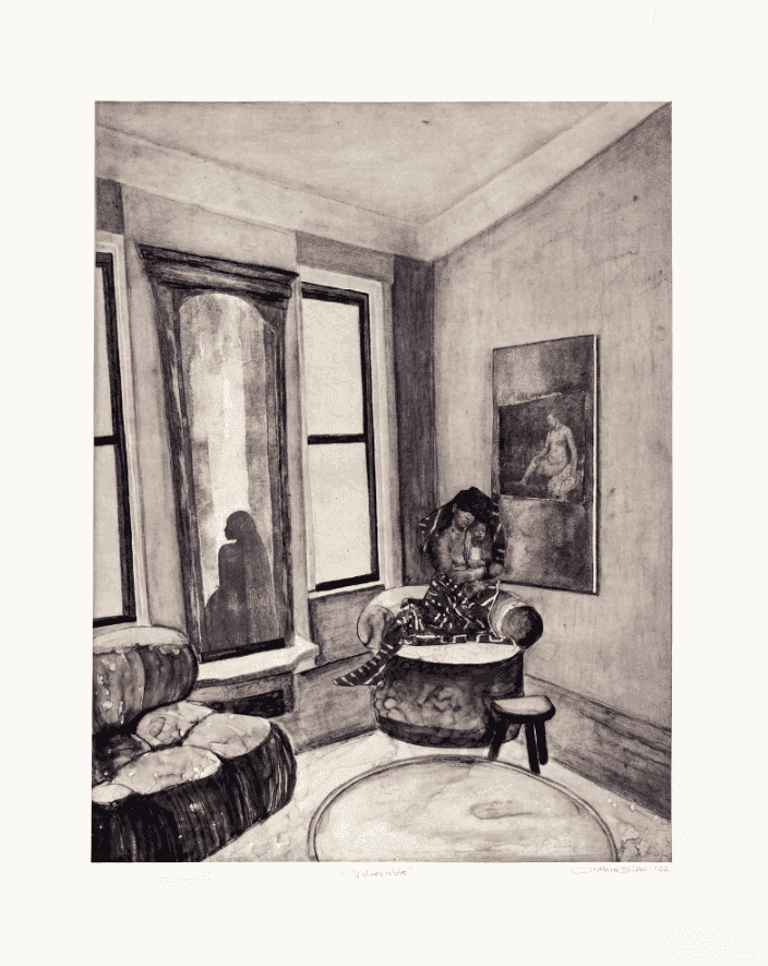 Cinthia Sifa Mulanga, ‘Vulnerable’, 2022, Print, Direct Gravure with photogravure etching on gampi chine colléd to Hahnemühle, Natural White, 300gsm paper, null, Numbered, Dated