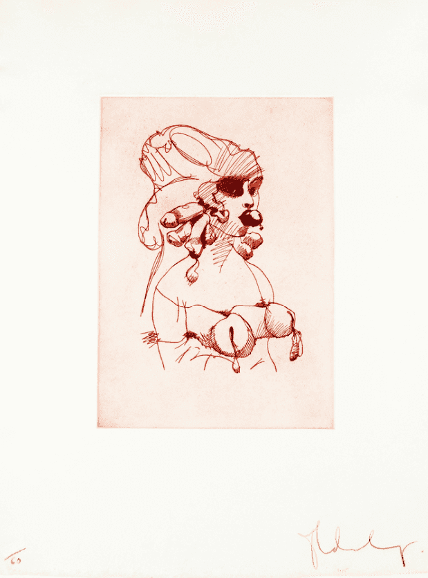 Claes Oldenburg, ‘Bust (Vermillion)’, 1975, Print, Etching in one colour on white, thick, slightly textured Wookey Hole handmade paper, Petersburg Press, Numbered