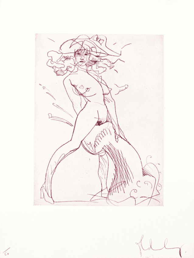 Claes Oldenburg, ‘Figure and Phallus I (Mauve)’, 1975, Print, Etching in one colour on white, thick, slightly textured Wookey Hole handmade paper, Petersburg Press, Numbered