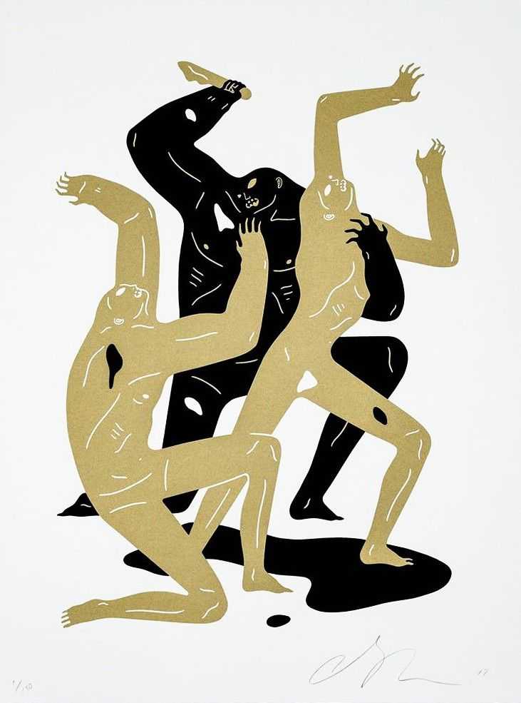Cleon Peterson, ‘Heathens (White)’, 02-11-2017, Print, Hand pulled black and gold screenprint printed on 290gsm Coventry Rag paper with deckled edges, Self-released, Numbered