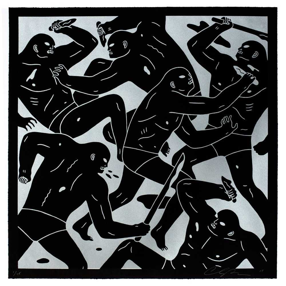 Cleon Peterson, ‘Masters Of War (Silver)’, 26-08-2014, Print, Hand pulled silver screenprint printed on 250gsm Arches Cover Black paper with deckled edges, Self-released, Numbered