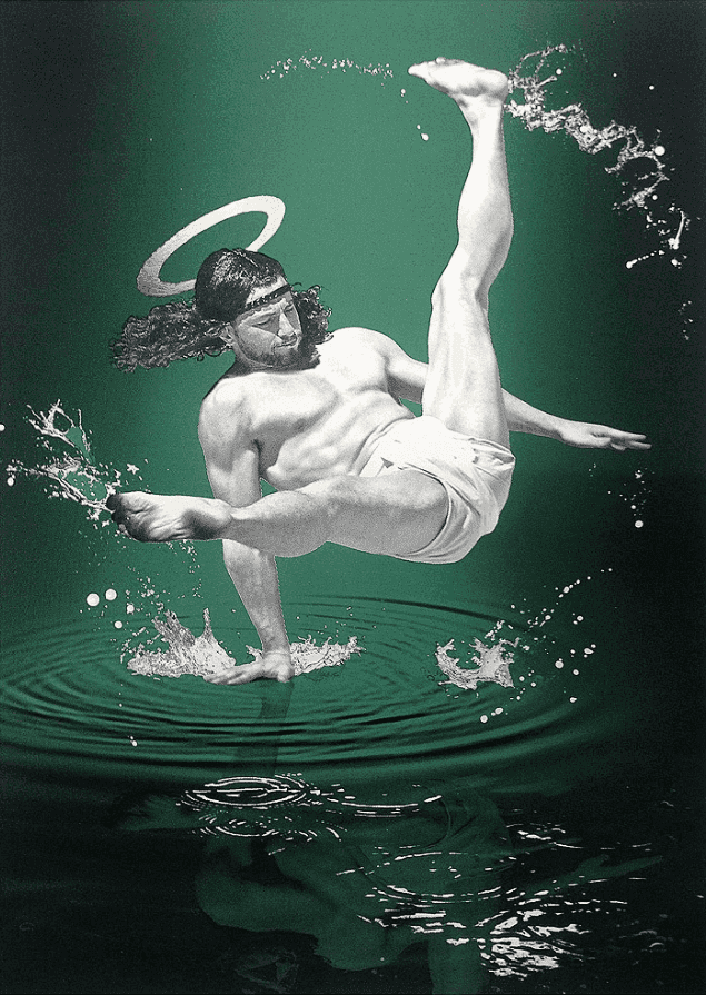 Cosmo Sarson, ‘Breakdancing Jesus - On Water’, 2015, Print, 2-color Screenprint w/ Gold-leaf & paint, null, Numbered, Handfinished