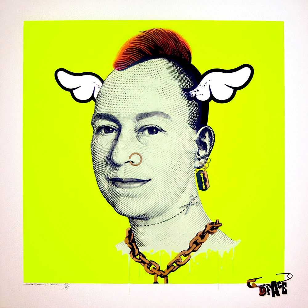 D*Face, ‘More Punk Than You Punk (Fluorescent Yellow NYC)’, 10-10-2009, Print, Hand pulled 5 colour screenprint on 410gsm Somerset Satin paper, Stolen Space, Numbered
