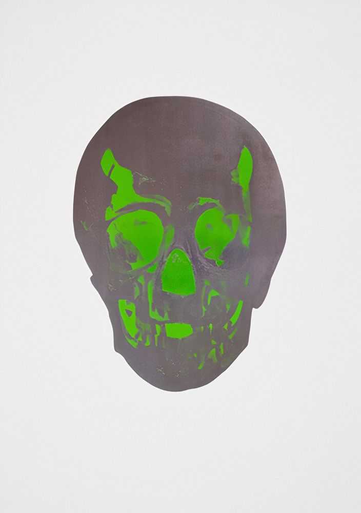 Damien Hirst, ‘The Dead (Gunmetal Lime Green Skull)’, 10-10-2009, Print, 2 colour foil block on 300gsm Arches 88 archival paper, Other Criteria, Numbered