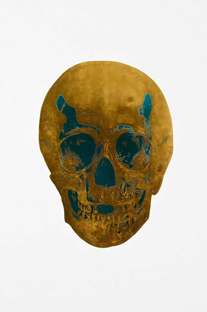 Damien Hirst, ‘The Dead (Oriental Gold Turquoise Skull)’, 10-10-2009, Print, 2 colour foil block on 300gsm Arches 88 archival paper, Other Criteria, Numbered