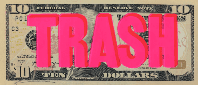 Dave Buonaguidi, ‘Trash 10 Dollar (Pink)’, 2025, Print, 3 Layer Screenprint on American 10 Dollar Bill, null, Numbered