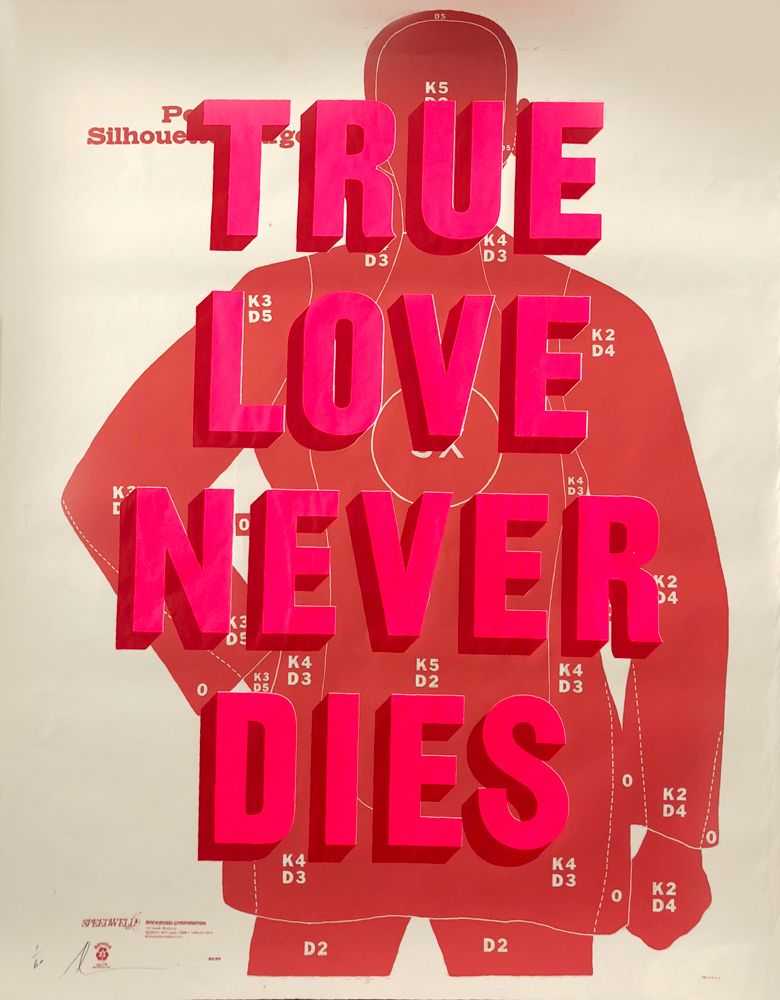 Dave Buonaguidi, ‘True Love Never Dies (Pink + Red)’, 2016, Print, Screenprint on 100 GSM B21CB original Gun Range Target Paper, Print Club London, Numbered