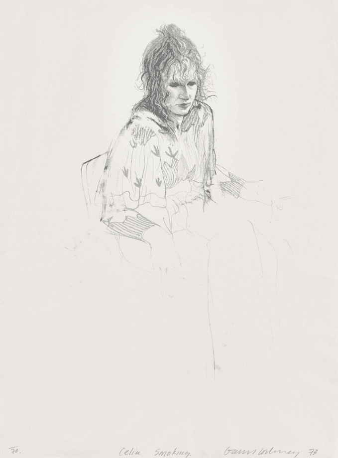 David Hockney, ‘Celia Smoking’, 1973, Print, Lithograph on Angoumois handmade wove paper, null, Numbered
