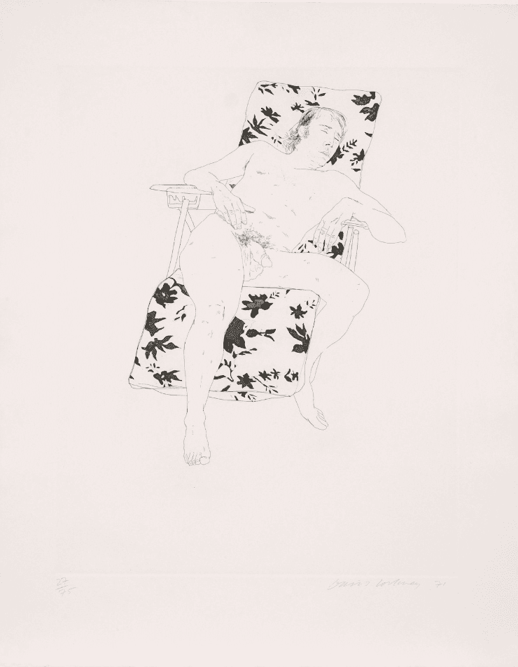 David Hockney, ‘Mo Asleep’, 1971, Print, Etching and aquatint, on J. Green wove paper, null, Numbered