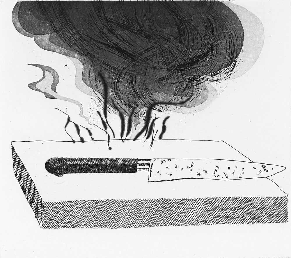 David Hockney, ‘The Carpenter's Bench, A Knife And Fire’, 1969, Print, Etching, Aquatint & Drypoint on pure white rag waterleaf paper, null, Numbered