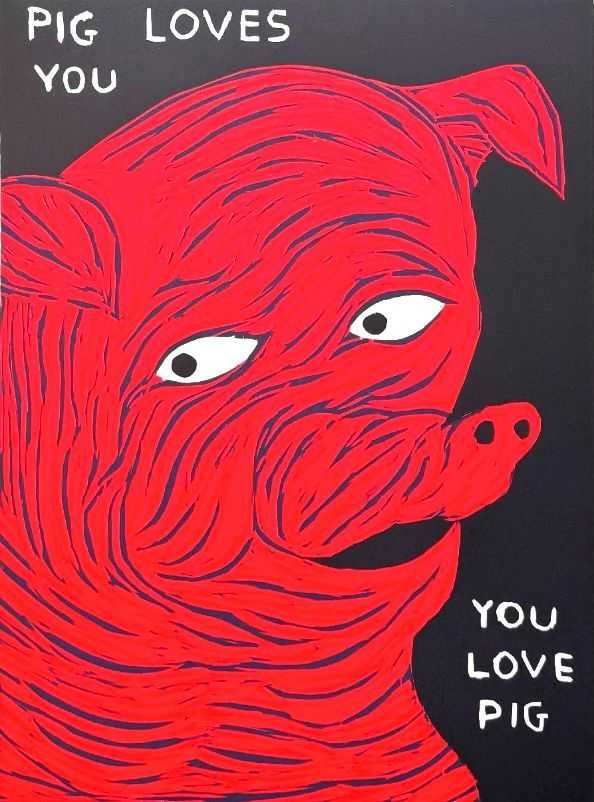 David Shrigley, ‘Pig Loves You’, 2025, Print, Woodcut, Schaefer Grafik, Numbered