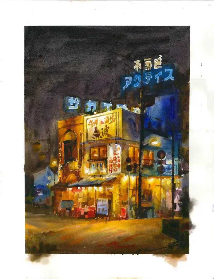 Devon Rodriguez, ‘Japan - Yoru No Hikari’, 2024, Print, Archival 21ml. 340g/m. Watercolor paper 100% Cotton., null, Numbered
