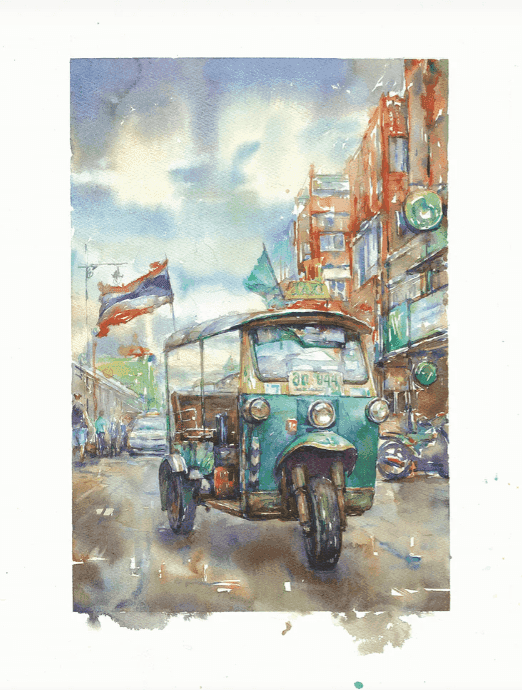 Devon Rodriguez, ‘Thailand - Khaosan Road’, 2024, Print, Archival 21ml. 340g/m. Watercolor paper 100% Cotton., null, Numbered