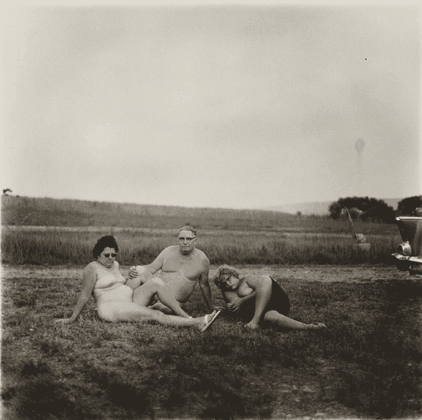 Diane Arbus, ‘A Family One Evening in a Nudist Camp, PA’, 1965, Print, Silver Gelatin Photograph, null, Numbered, Dated