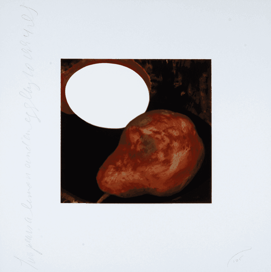 Donald Sultan, ‘Two Pears, a Lemon, and an Egg, August 10, 1994’, 1994, Print, Silkscreen, null, Numbered, Dated
