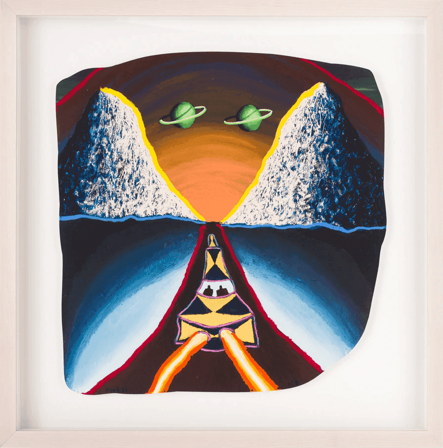 Eliot Greenwald, ‘Night Car (Near Sphere)’, 14-09-2021, Print, Oil stick, acrylic and inkjet on shaped sintra panel in a solid maple frame, Exhibition A, Numbered, Dated, Handfinished, Framed