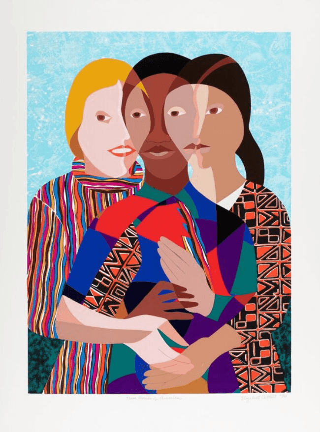 Elizabeth Catlett, ‘Three Women in America’, 1990, Print, Screenprint in colors on wove paper, null, Numbered, Dated