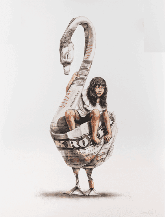 Ernest Zacharevic, ‘Ugly Duckling’, 2025, Print, Hand Embellished Archival Pigment Print, 24-Carat Gold, 310gsm Hanemuhle 100% Cellulose German Etching Paper, null, Numbered