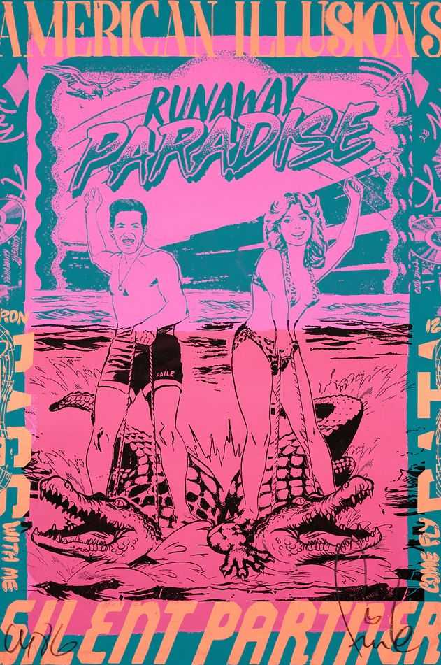 Faile, ‘Runaway Paradise (Teal)’, 2022, Print, Acrylic and Silkscreen Ink on Lenox 100 Paper, Faile Shop, Numbered, Handfinished