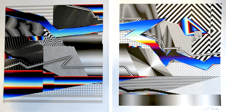 Felipe Pantone, ‘Optichromie 32 33 (Diptych)’, 2019, Print, Digital prints in colours on Moab slick rock metallic 300gsm paper, Beyond The Streets, Numbered
