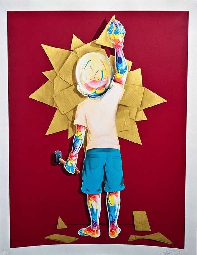 Flog, ‘Sunrise Burgundy Gold Leaf’, 2025, Print, 25 colour screen print on 300 gsm Somerset Satin paper, null, Numbered