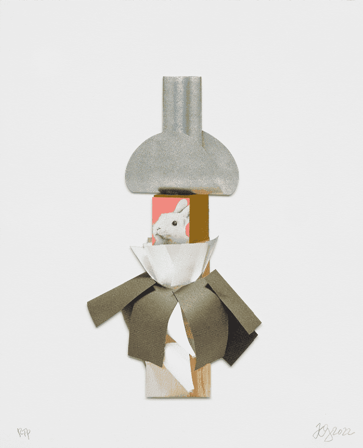 Frank Gehry, ‘Rabbit’, 2022, Print, Multi-color screenprint/collage with silver leaf and portrait by Alejandro Gehry, mounted to museum board, Gemini G.E.L. LLC, 