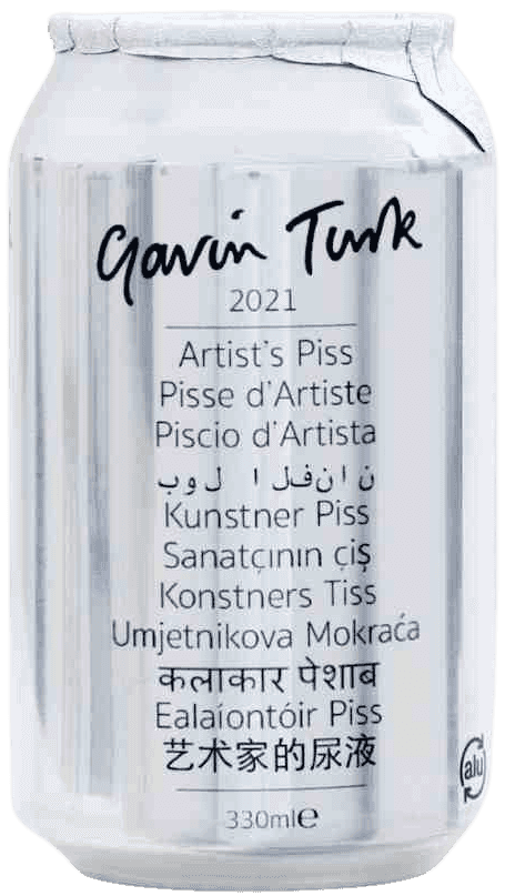 Gavin Turk, ‘Piscio D'Artista (Gavin Turk Piss)’, 14-09-2021, Sculpture, Artist's urine sealed in a bespoke aluminium CAN, specially screen printed with the text translations in 31 different languages, finished and hand signed with a foil seal, Kickstarter, 