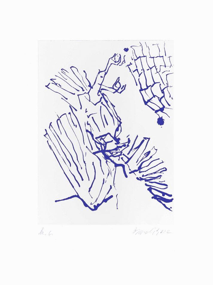 Georg Baselitz, ‘Adler mit Stein (Blue)’, 2022, Print, Sugar-lift aquatint on Somerset white satin 300gsm paper, null, Numbered, Dated