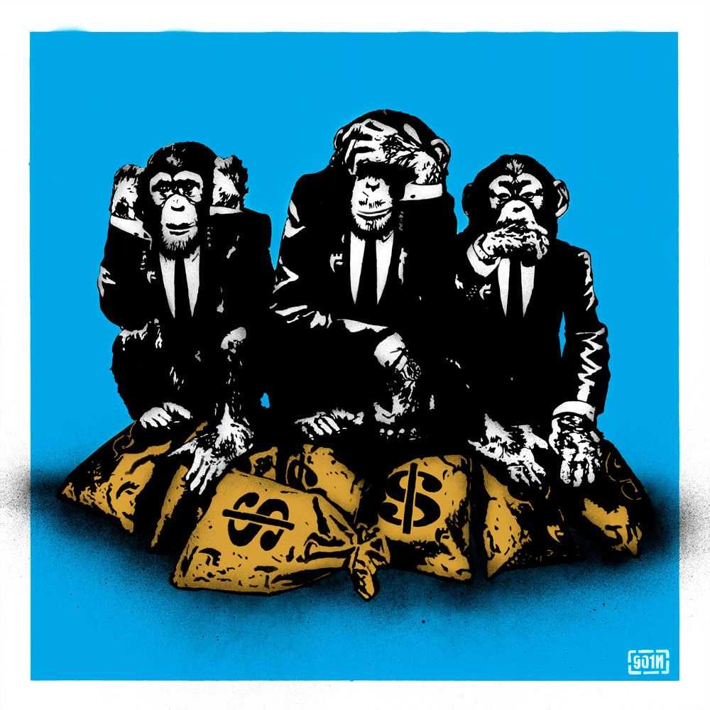 Goin, ‘The Council Of Monkeys’, 01-05-2013, Print, Screenprint black/blue/metallic gold on 300 gr/m² art paper, Self-released, Numbered