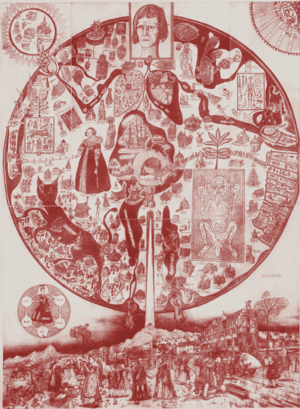 Grayson Perry, ‘Map of Nowhere (Red)’, 2008, Print, Etching in red on Archers paper, with full margins, Paragon Press, Numbered
