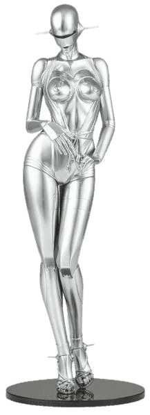 Hajime Sorayama, ‘Sexy Robot Standing Model A’, 2015, Sculpture, Polystone, silver urethane paint, blue neone pain, NANZUKA, Numbered
