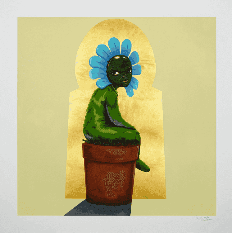 Hebru Brantley, ‘Bombastic Side Eye’, 2023, Print, Silk screen, gold leaf on Canson Edition Paper, Megumi Ogita Gallery, Numbered