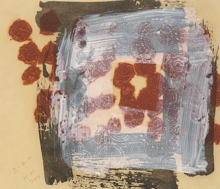 Howard Hodgkin, ‘Lace Curtain’, 2015, Print, Hand painted sugar lift aquatint with carborundum relief from 2 plates. Sugar lift printed in Portland Black, overprinted with a carborundum relief in Burnt Siena/Ruby Madder mix, then hand painted in Zinc White/Cobalt Violet Hue/Crimson mix, on Velin Cuve BFK Rives Tan 280gsm paper, Cristea Roberts Gallery, Numbered, Dated
